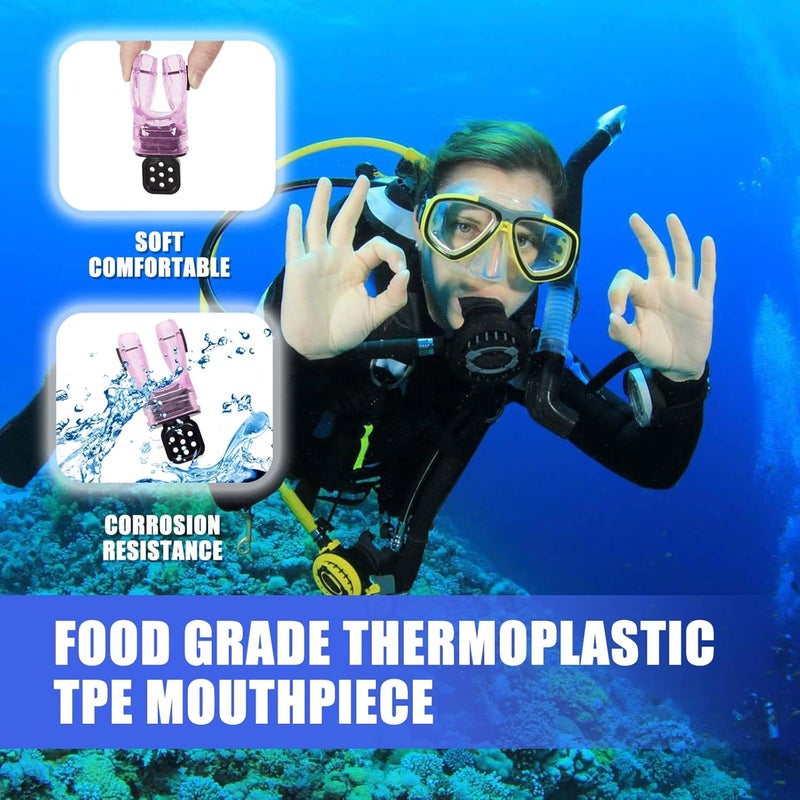 JUSTOOP Store Bite Moldable Scuba Diving Mouthpiece, TPE Moldable Snorkel Mouthpiece Regulator with Regulator Tie Scuba Diving Mouthpiece Replacement Diving Regulator, Pink/Blue/Transparent Black - Image 3